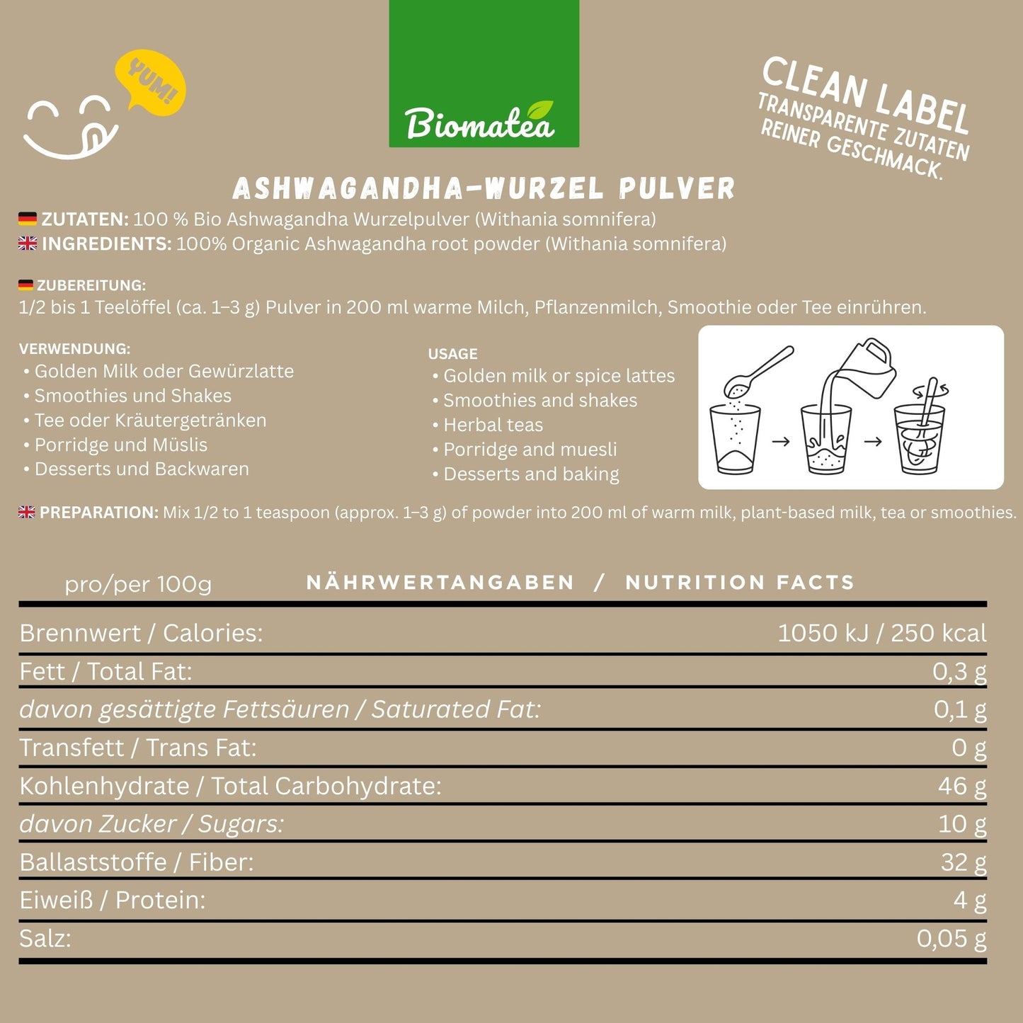 Bio Ashwagandha Wurzel Pulver | fein Gemahlen | Gewürze | Vegan