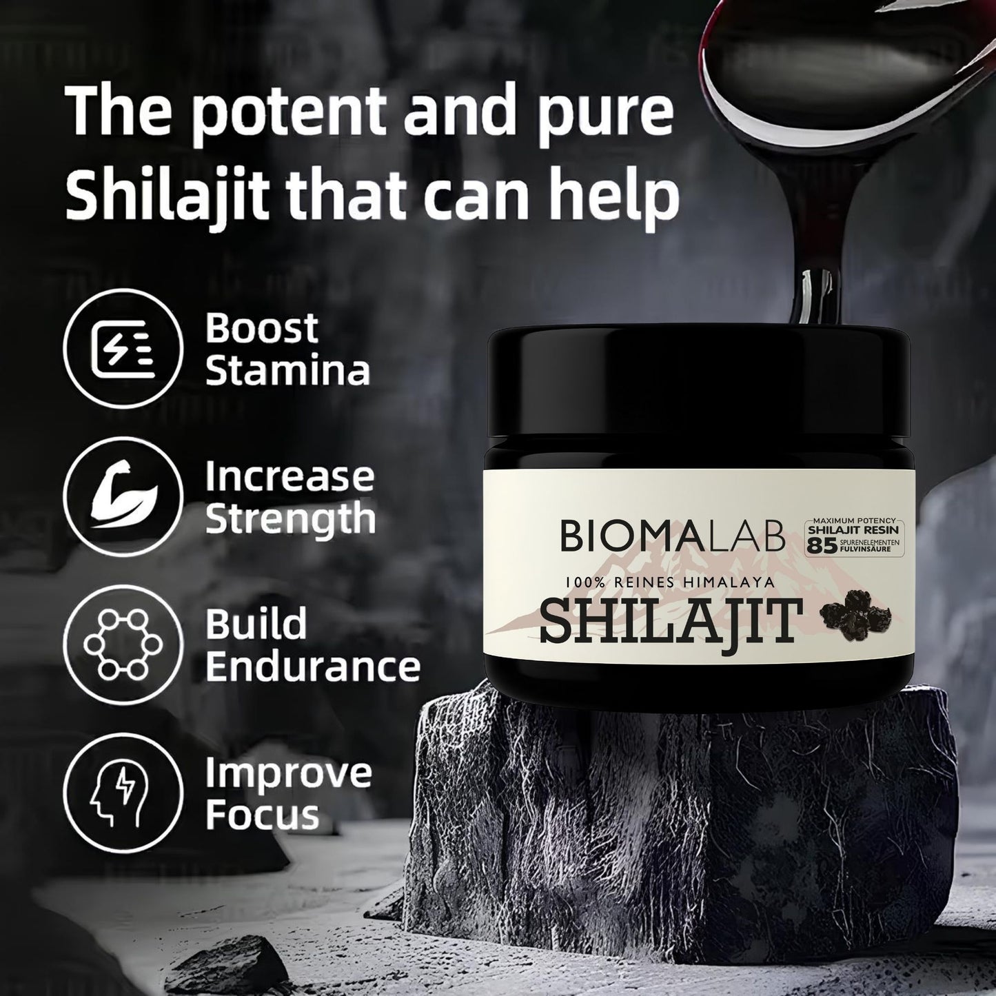 Biomalab Shilajit – 100 % Reines Himalaya Harz im 30g Glas