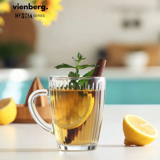 6er Set Matcha & Teegläser mit Henkel Rillen-Relief design, 400 ml