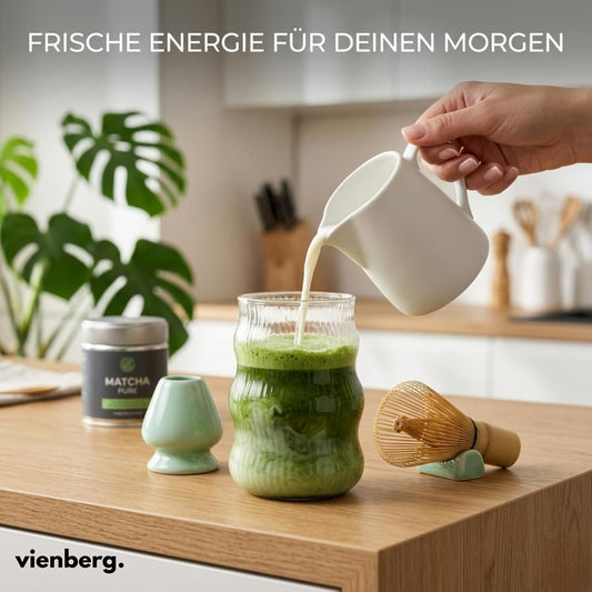 Ripple Matcha-Gläser 6er Set 400ml | Wellen-Design für Matcha Latte Glas, Iced Coffee & Smoothies Trinkgläser