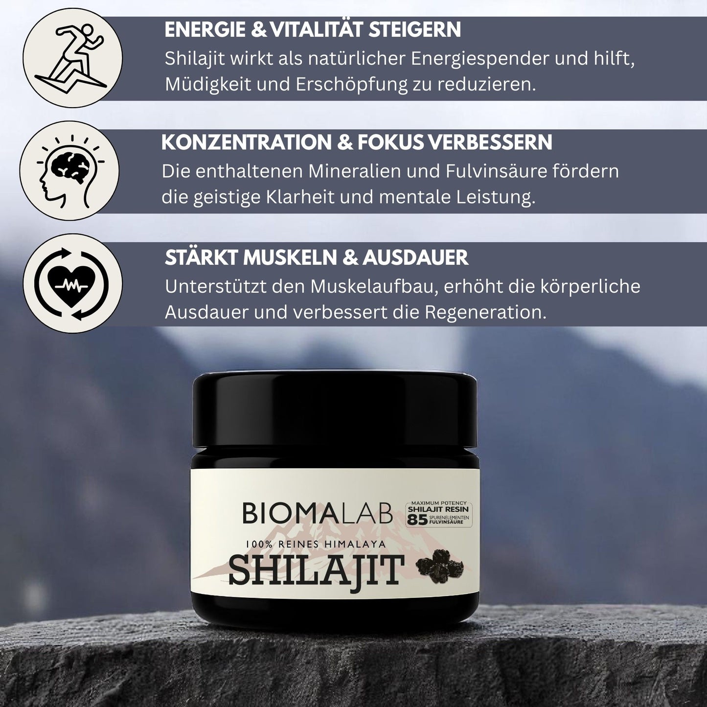 Biomalab Shilajit – 100 % Reines Himalaya Harz im 30g Glas