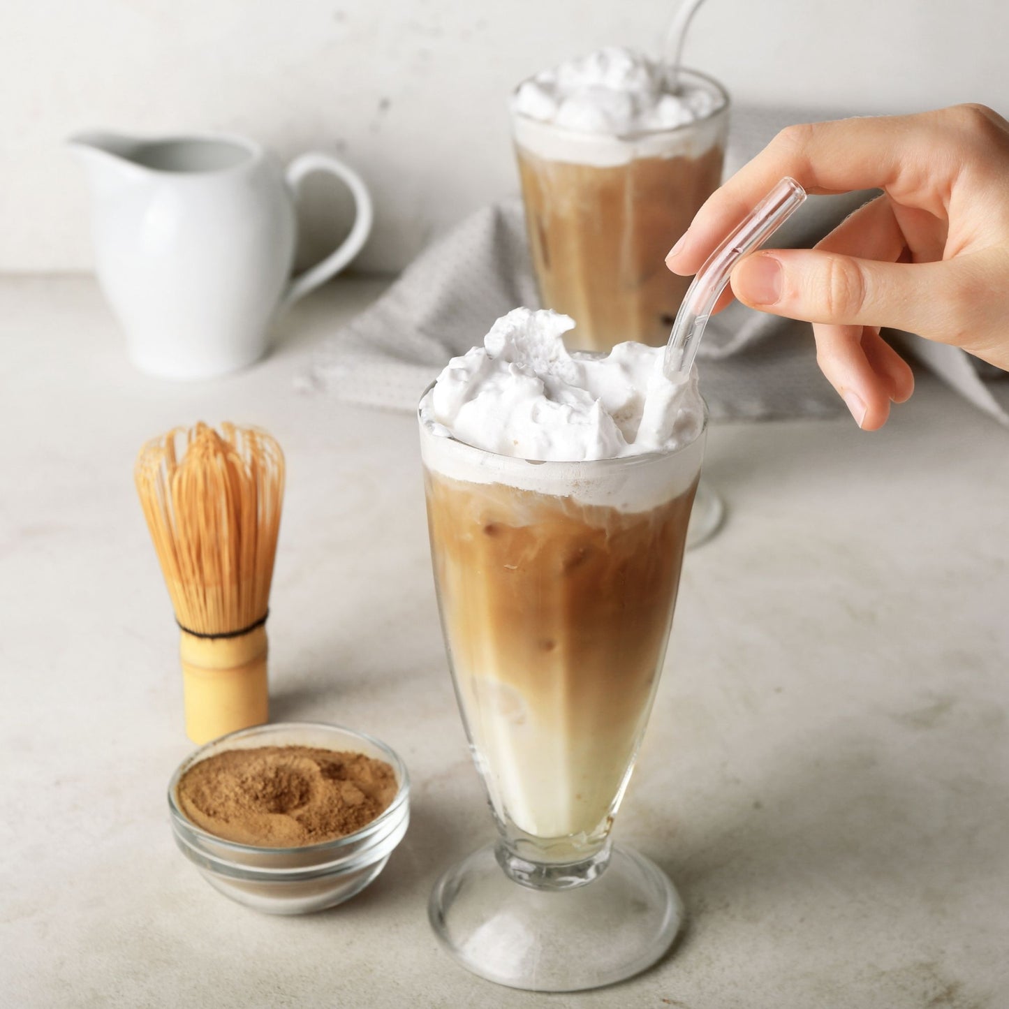 Biomatea Hojicha Tiramisu Latte Pulver – Cremiger Dessert Latte ohne Kaffee – Japanischer Hojicha Grüntee, vegan & glutenfrei, 140g