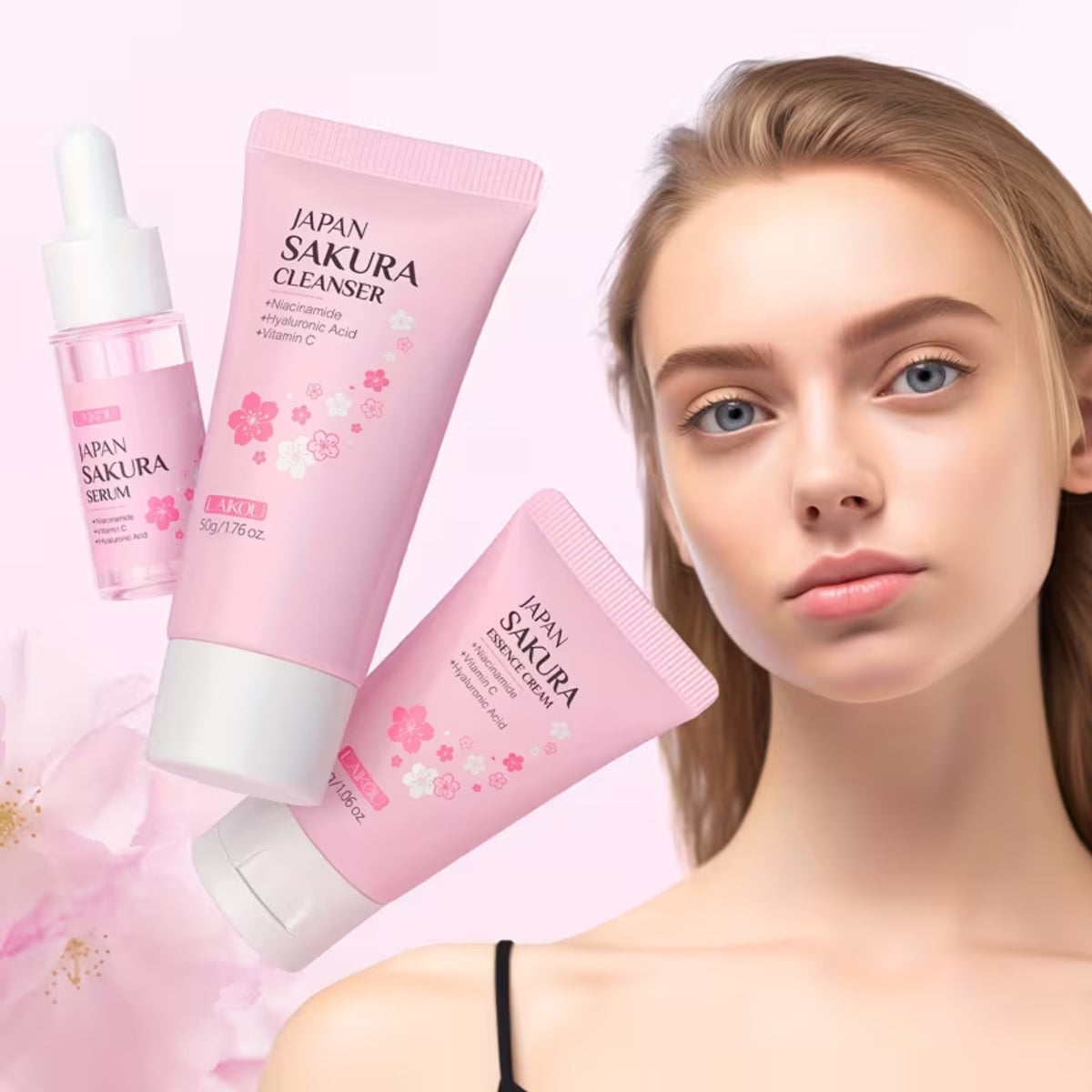 Sakura Gesichtspflege-Set, 3-teilig – Reinigung & Pflege für unterwegs