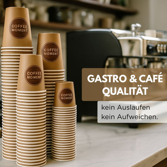 Coffee Moment Kaffeebecher, Kaffee to go Pappbecher – 4 Größen, für heiße & kalte Getränke