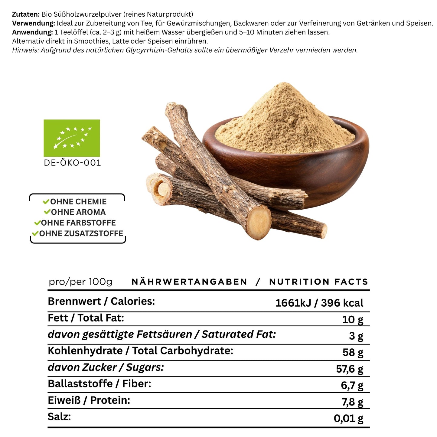 Bio Süßholzwurzel Pulver 150g – Fein gemahlenes Süßholz | Für Tee, Smoothies, Gewürze & DIY Kosmetik, Glycyrrhizin