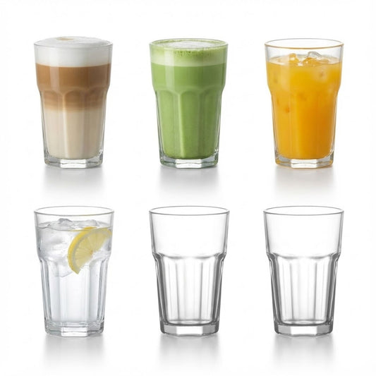 Aras 365 ml Gläser 6er Set, Trinkgläser, Longdrink Glas, Matcha, Latte, Saft, Stapelbar