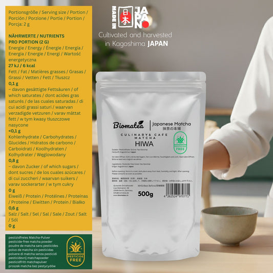 500g Vorratspack Premium Cafe Qualität Matcha Pulver aus Kagoshima Japan, Pestizidfrei Culinary Matcha-Tee