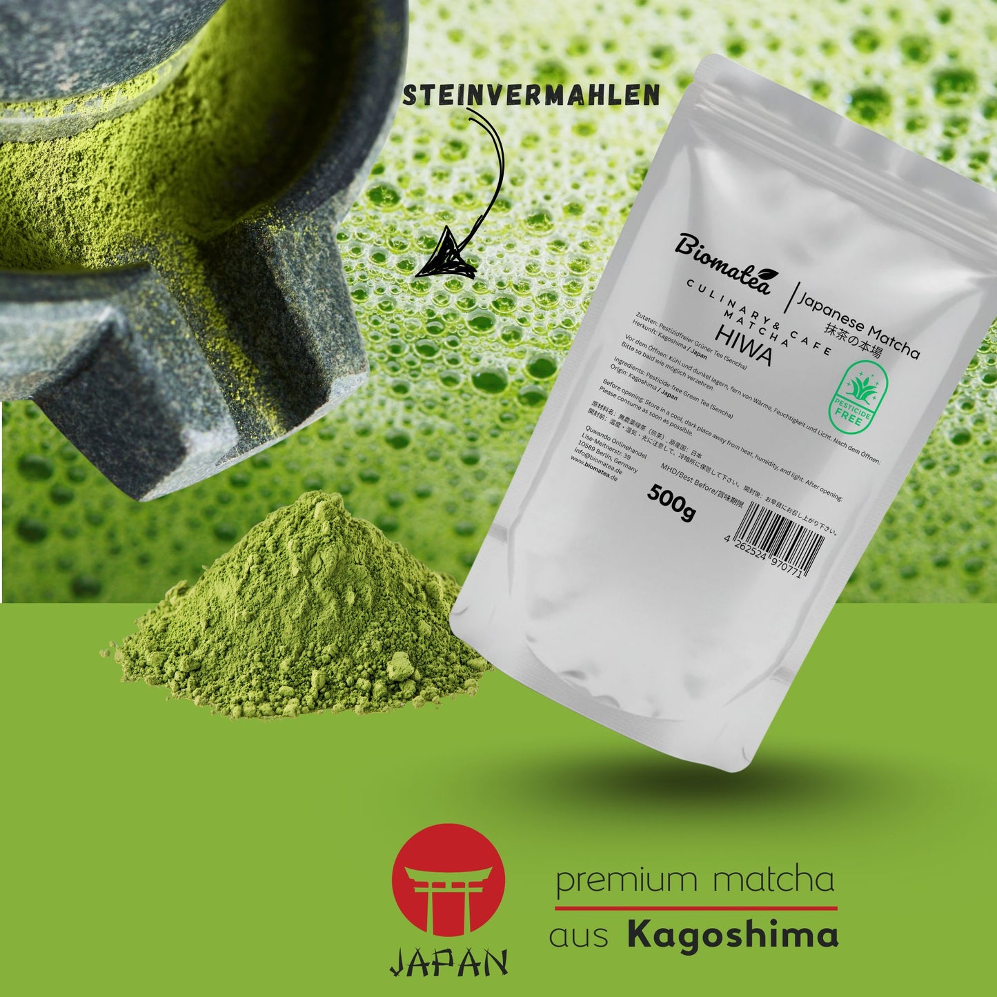500g Vorratspack Premium Cafe Qualität Matcha Pulver aus Kagoshima Japan, Pestizidfrei Culinary Matcha-Tee