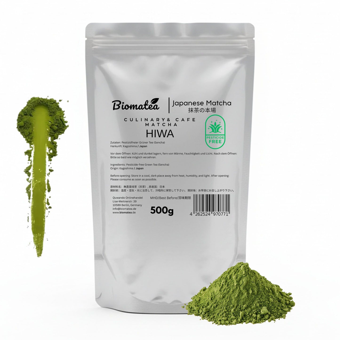500g Vorratspack Premium Cafe Qualität Matcha Pulver aus Kagoshima Japan, Pestizidfrei Culinary Matcha-Tee