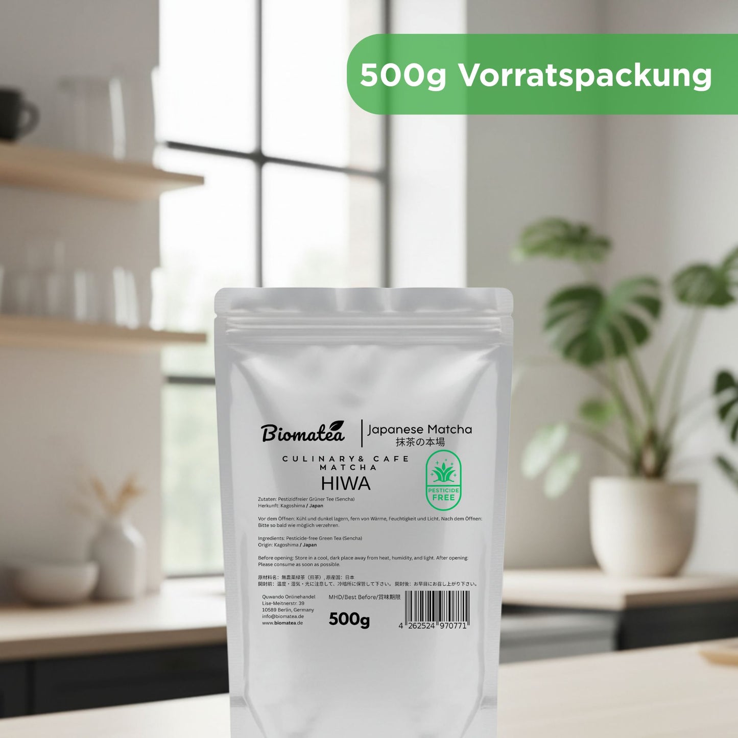 500g Vorratspack Premium Cafe Qualität Matcha Pulver aus Kagoshima Japan, Pestizidfrei Culinary Matcha-Tee