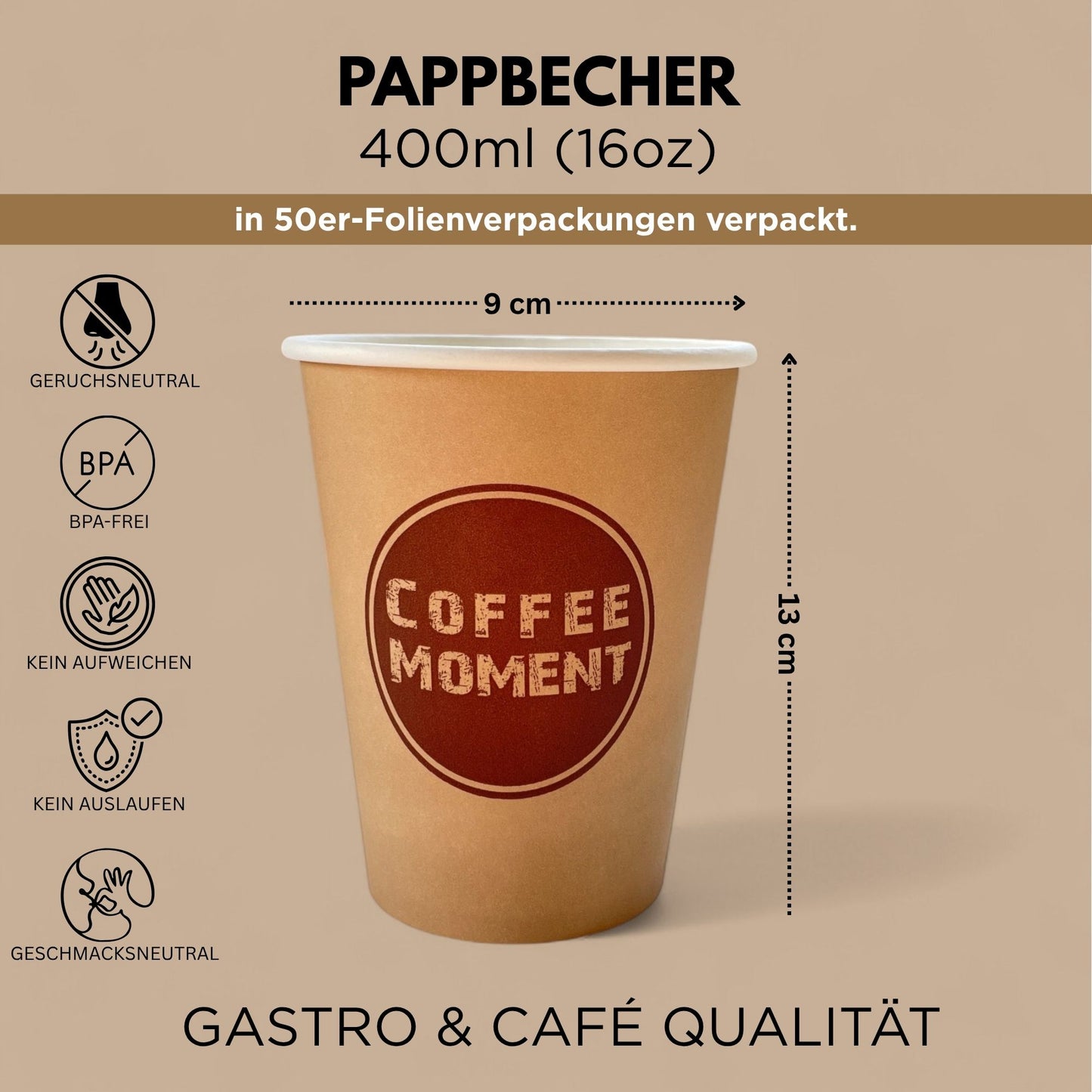 Coffee Moment Kaffeebecher, Kaffee to go Pappbecher – 4 Größen, für heiße & kalte Getränke