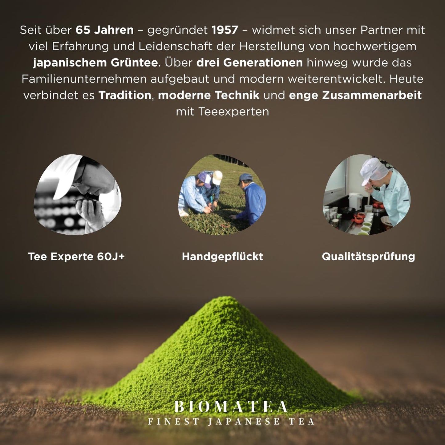 BIOMATEA Matcha Pulver – Premium Grüner Tee aus Japan (Kagoshima) | Vielseitig für Latte, Smoothies, Backen & Desserts | 100% natürlich & fein gemahlen (50g Beutel)