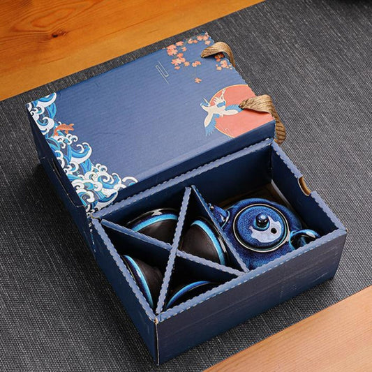 Keramik Teeset mit Kannen und 4 Tassen – Handgefertigtes Kung-Fu-Teeset mit Geschenkverpackung
