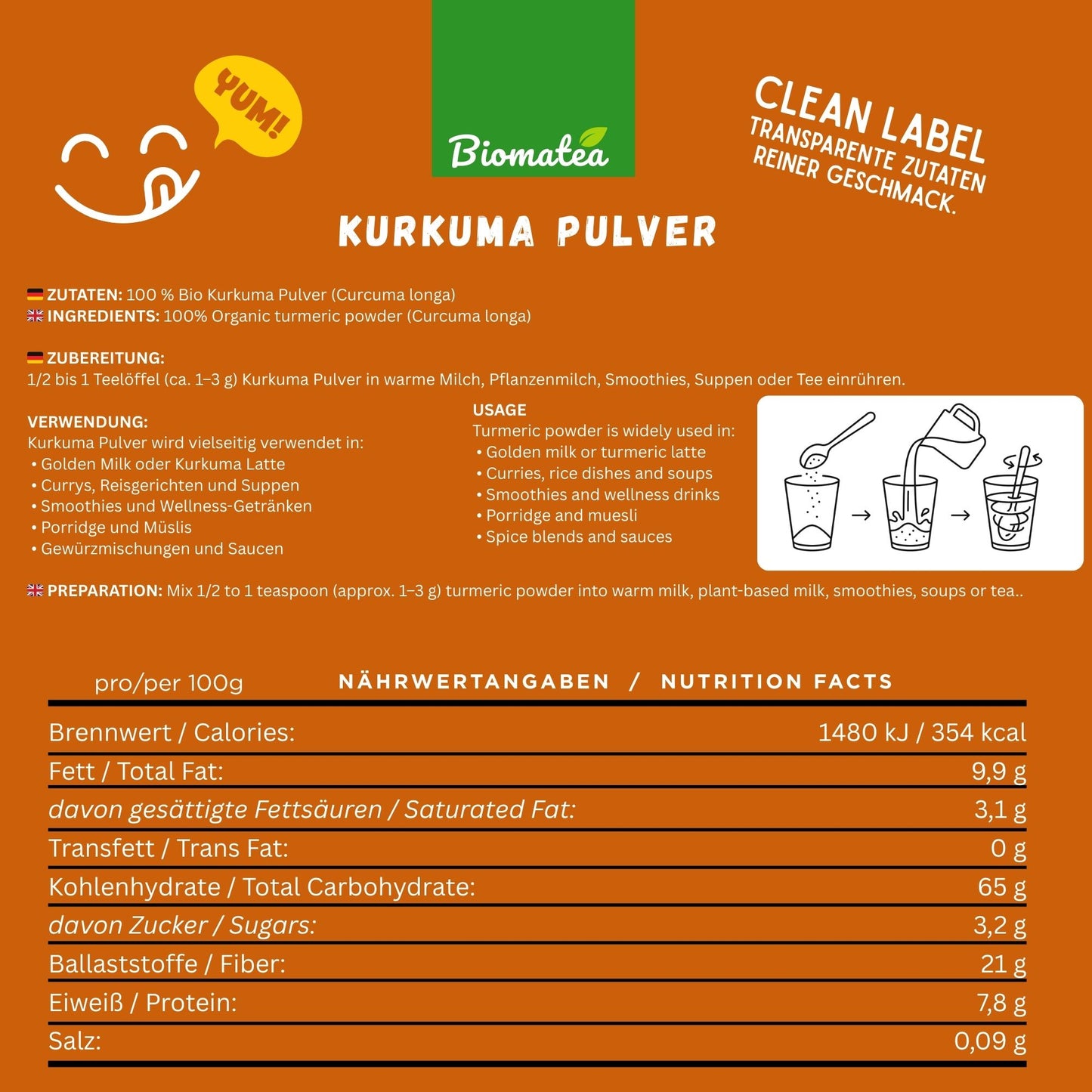 Bio Kurkuma Pulver, Curcuma longa | Fein Gemahlen | Ideal für Golden Milk, Curry & Smoothies | Vegan