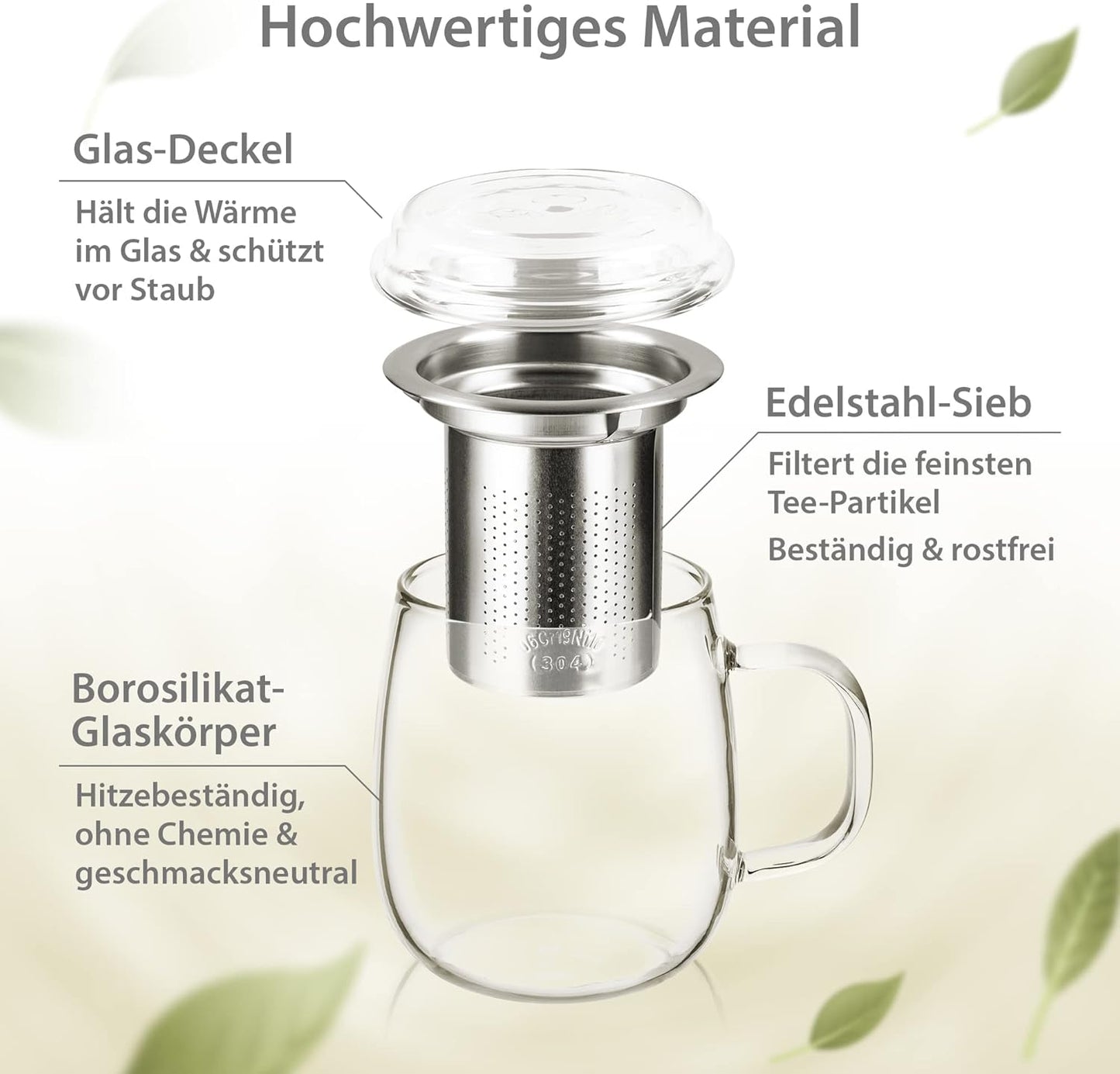 2-teiliges Teeglas mit Edelstahl-Sieb Set, 430 ml