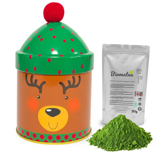 Weihnachten Matcha-Set | Japanischer ceremonial Matcha Pulver 30g + Weihnachts-Geschenkdose