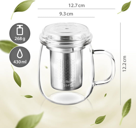 2-teiliges Teeglas mit Edelstahl-Sieb Set, 430 ml