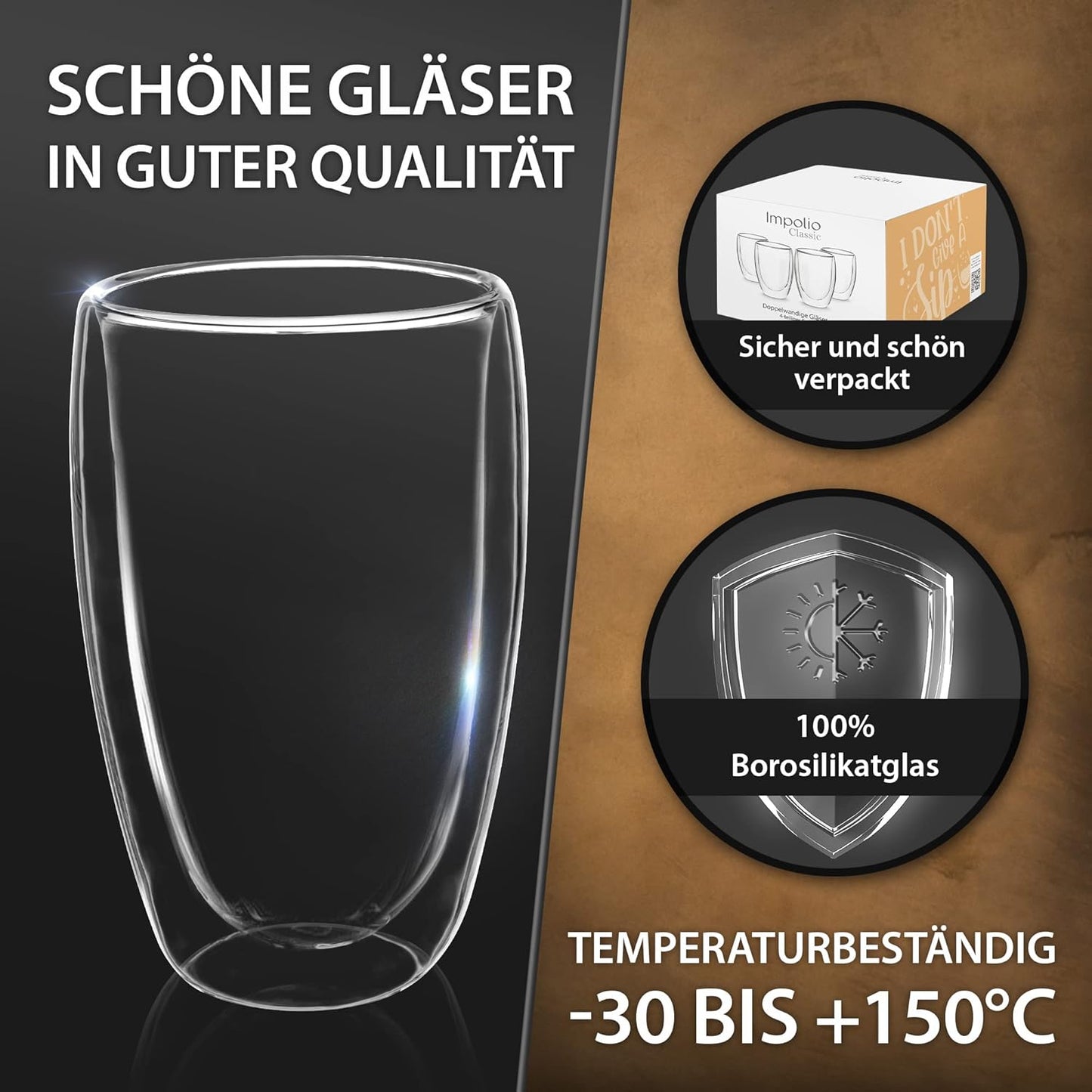 4tlg. 450ml Set doppelwandige Latte Macchiato, Tee Gläser mit Schwebeeffekt
