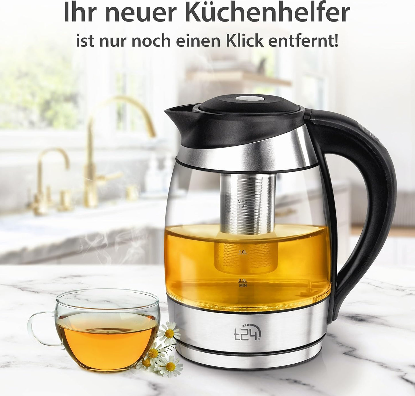 Glas Wasserkocher 1.8L mit abnehmbares Teesieb Temperatureinstellung