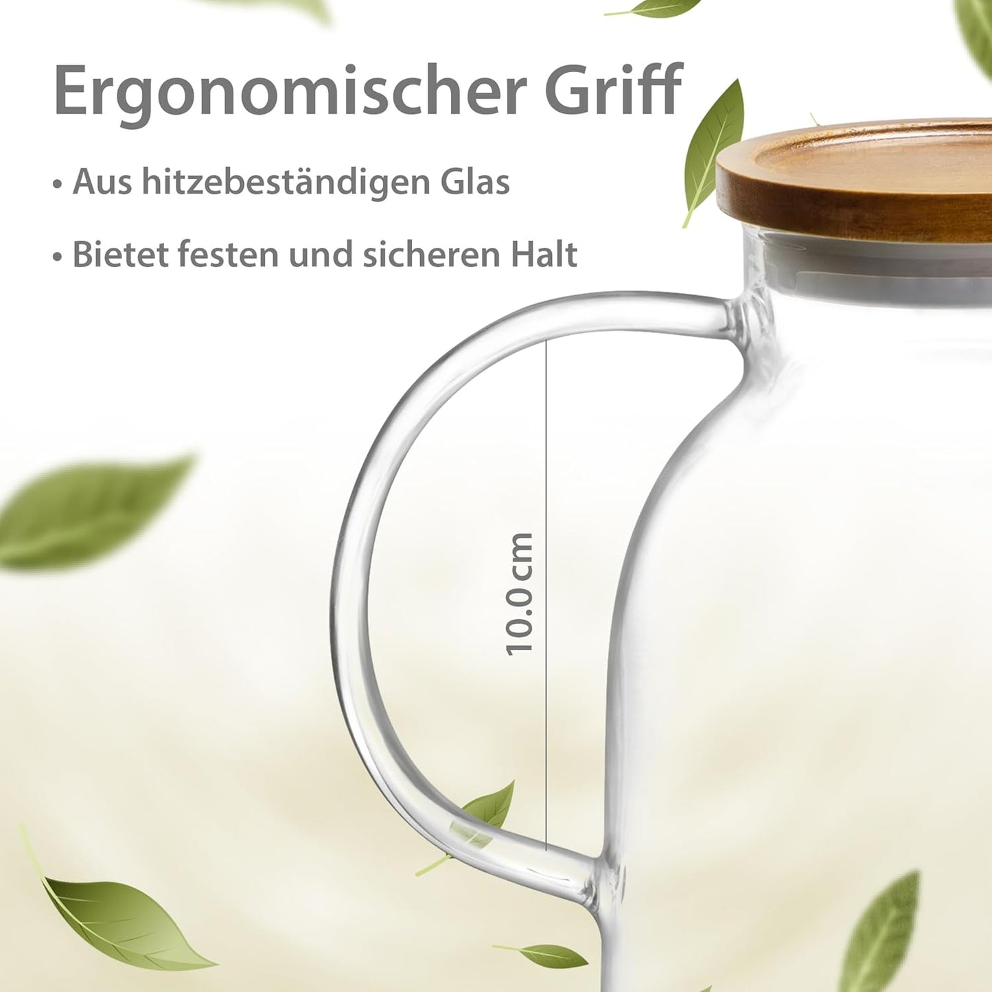 Glas Teekanne mit Siebeinsatz & Holzdeckel 1800ml