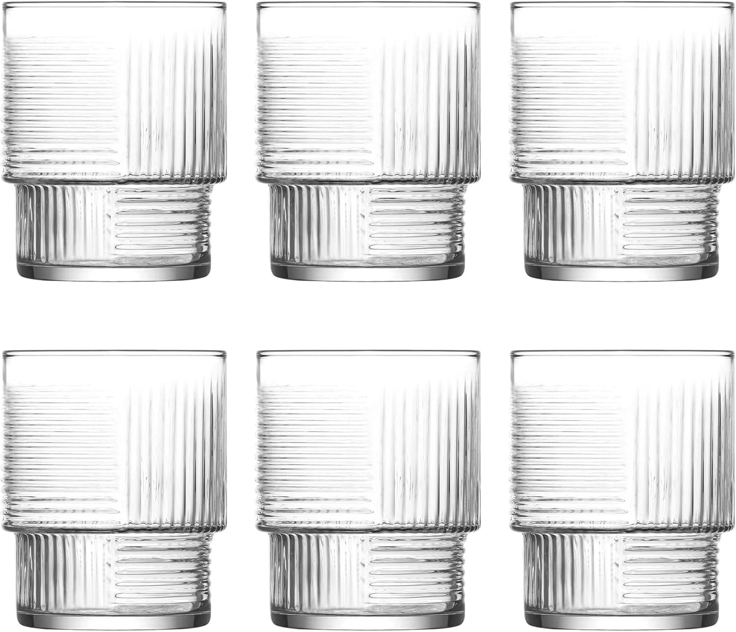 6 Stück Gläser Set | 325 ml Matcha-Gläser | Rippen-Glas mit geometrischem Muster | Glas für Matcha Smooties Wasser Softdrink, Trinkgläser, STAPELBAR