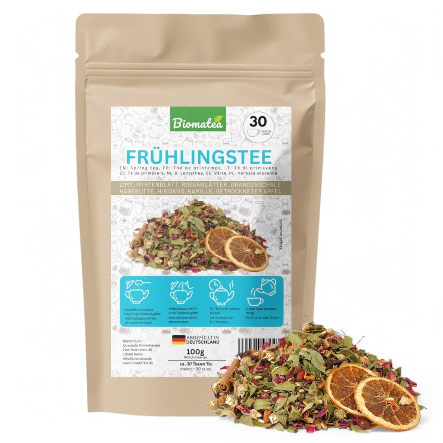Frühlingstee, 100 g aromatische Kräuter-Früchtetee-Mischung