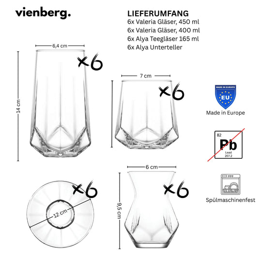 24-teiliges Design-Gläser Set für 6 Personen – Longdrink, Tumbler & Tee