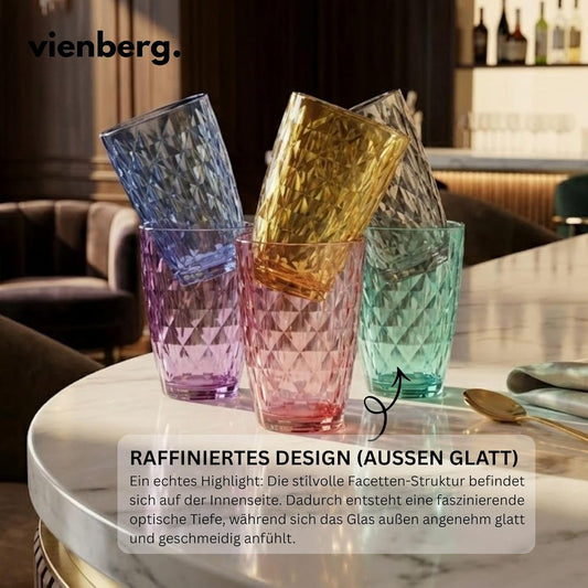Artemis Coral 6er Set Trinkgläser Bunt 415ml – Longdrinkgläser mit Innenrelief (Außen glatt) Wassergläser & Saftgläser