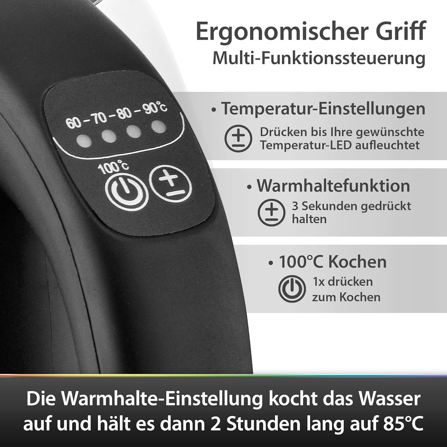 Glas Wasserkocher, 1.7 Liter, Temperatureinstellung