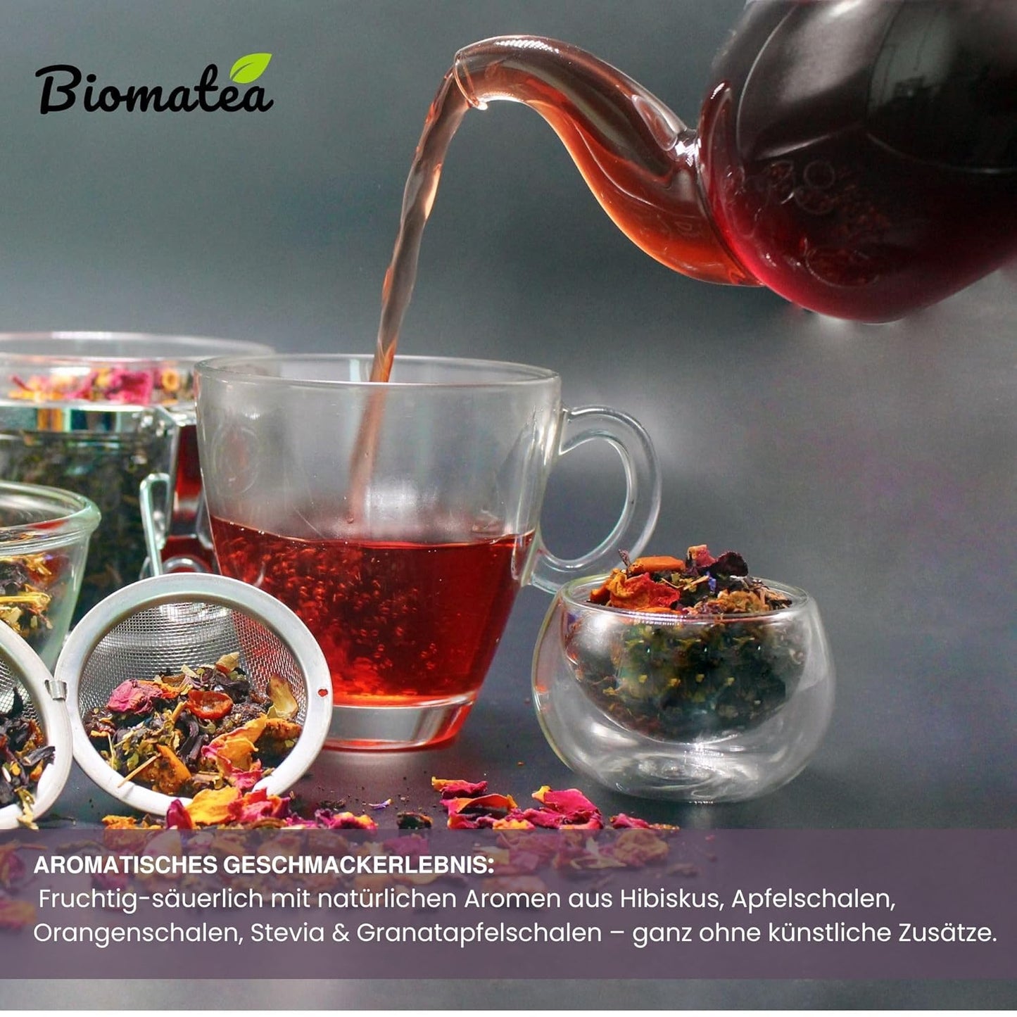 Karnaval Früchte Tee, fruchtig und säuerlich, Hibiskusblüten, Zimt, Apfel- und Orangenschalen, Granatapfelschalen & Stevia, 150g