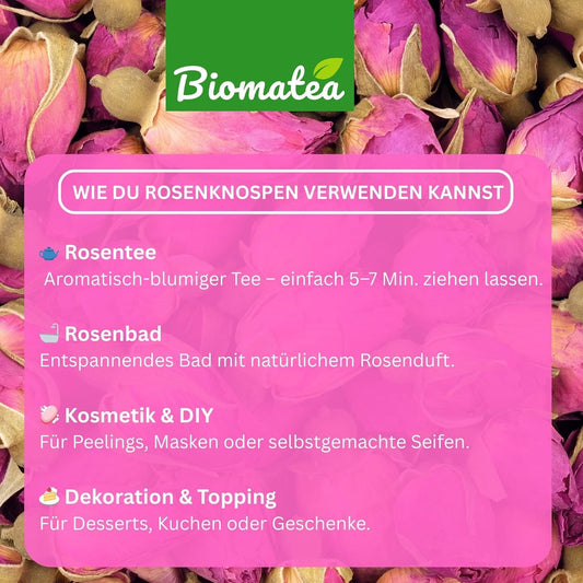 Rosenknospen, 100 g duftende, ganze Rosenteeblüten, Rosentee, Rosen Tee Tea