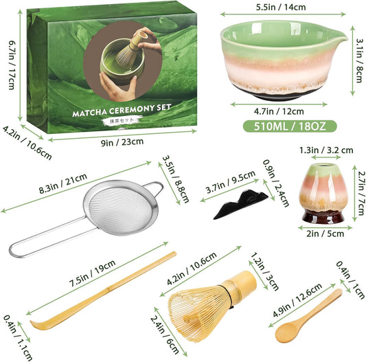 Japanisches Matcha-Set, 7-teilig – Handgefertigtes Keramikset für die traditionelle Teezeremonie, Grün