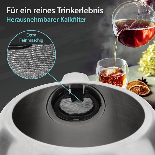 Retro Edelstahl Wasserkocher 1.7L mit Analogen Thermometer