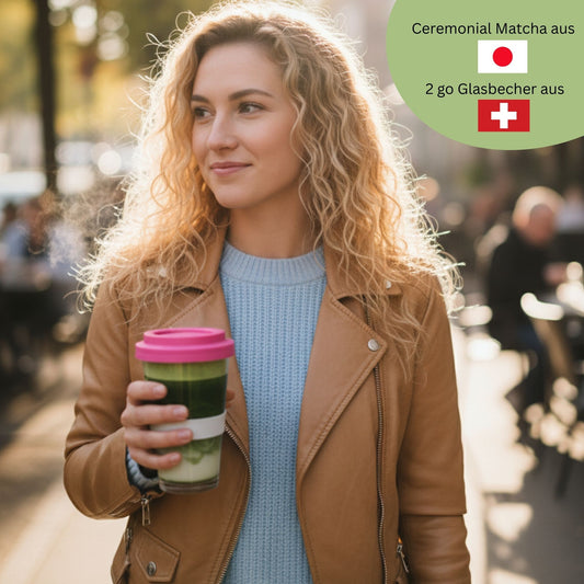 Swiss made Matcha 2 go Glas-Becher 330ml inkl. Deckel