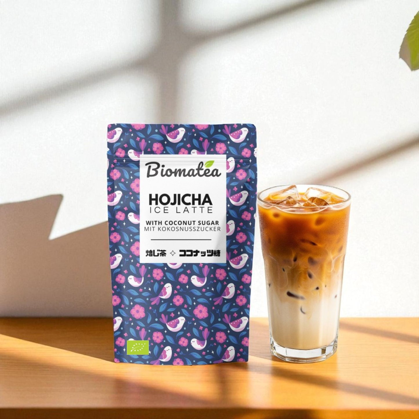 Bio Hojicha Latte Pulver aus Japan – Mit Kokosblütenzucker – 100g – Veganer Eistee oder Latte – Für heiße & kalte Zubereitung