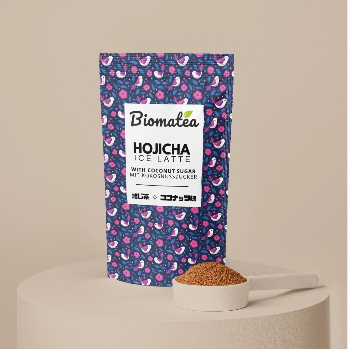 Bio Hojicha Latte Pulver aus Japan – Mit Kokosblütenzucker – 100g – Veganer Eistee oder Latte – Für heiße & kalte Zubereitung