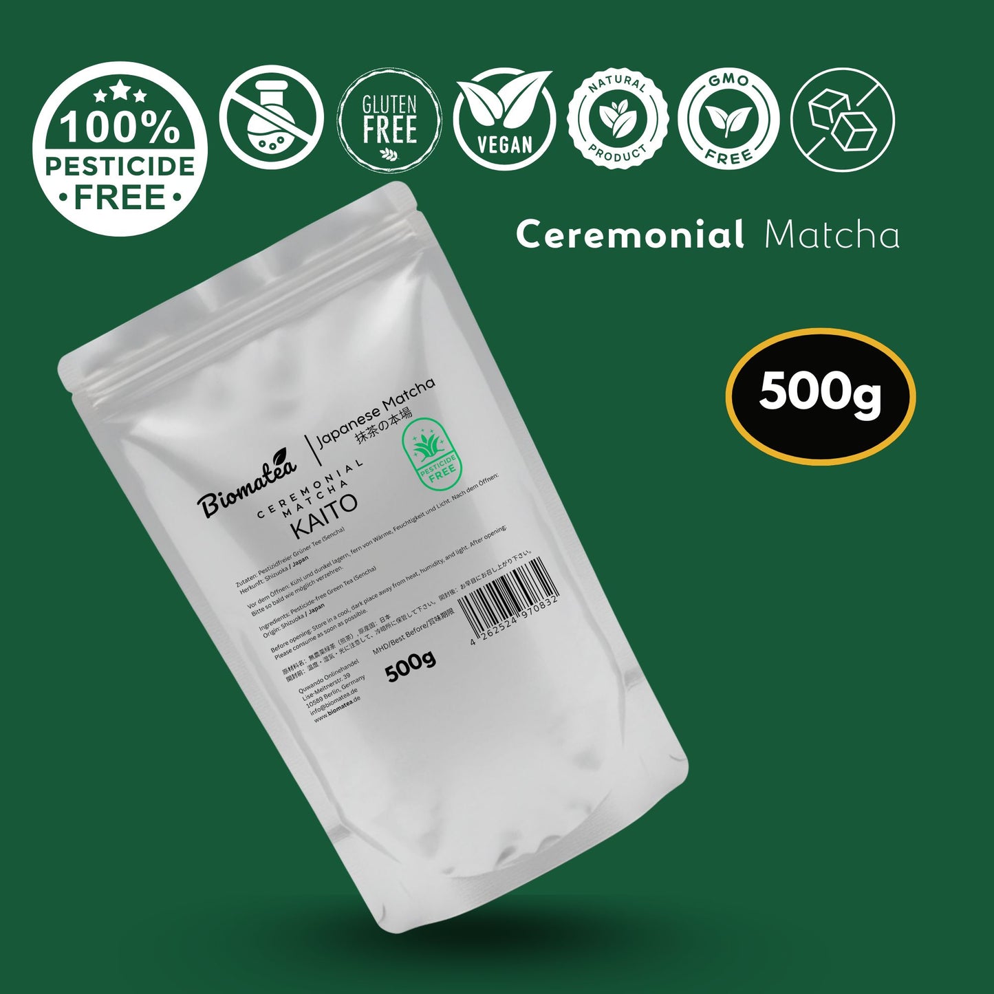 500g Vorratspack Ceremonial Matcha Pulver aus Shizuoka Japan, Pestizidfrei Matcha-Tee