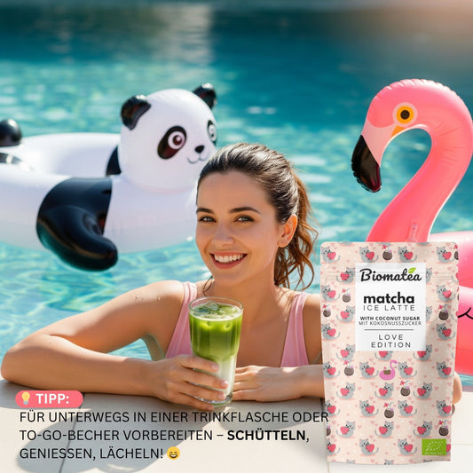 Biomatea 100g Bio Matcha Latte, aus Japan, Love edition, leicht gesüßt