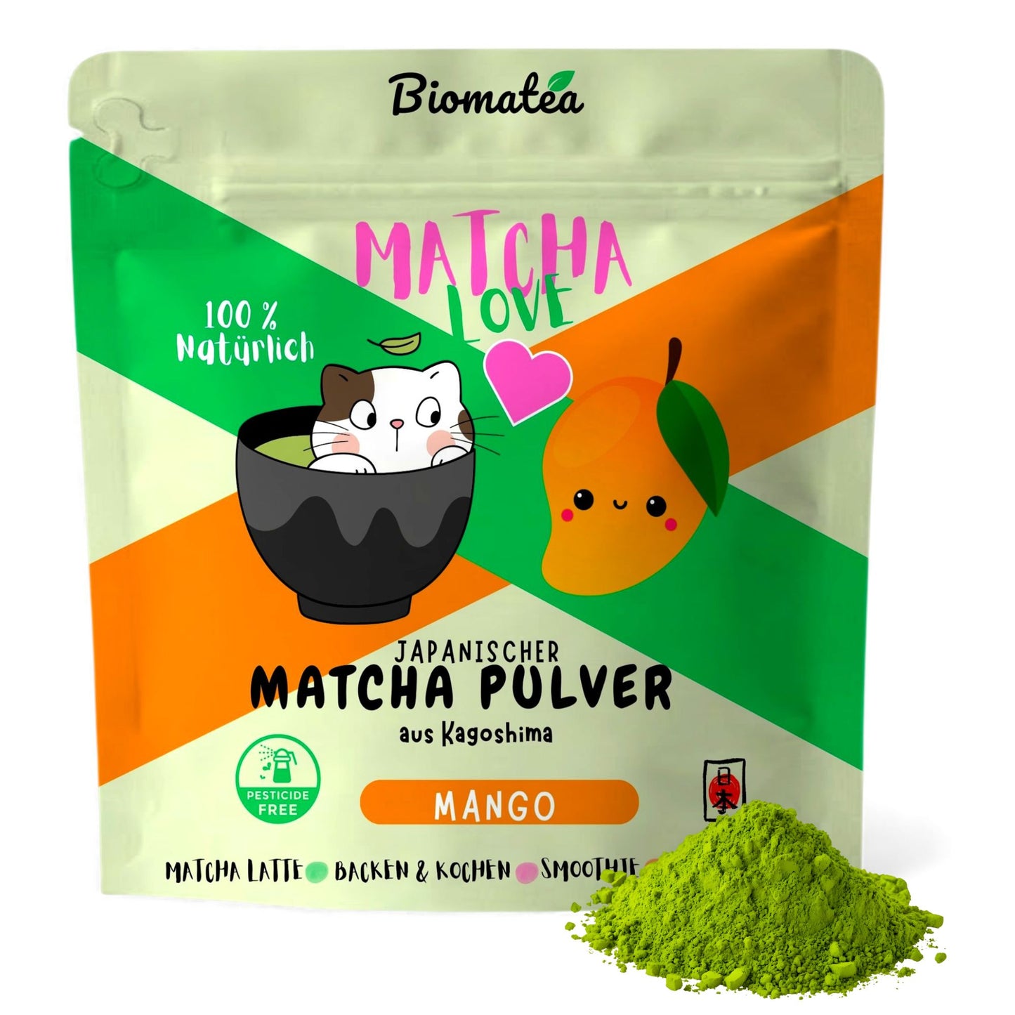 Matcha Love, 50 g japanischer Matcha Tee Pulver mit Mango Geschmack