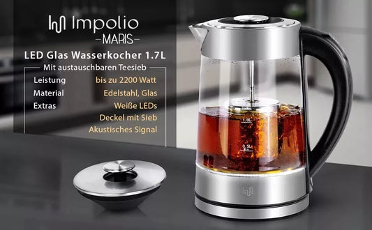 Maris Glas Wasserkocher 1,7L mit abnehmbares Teesieb Temperatureinstellung
