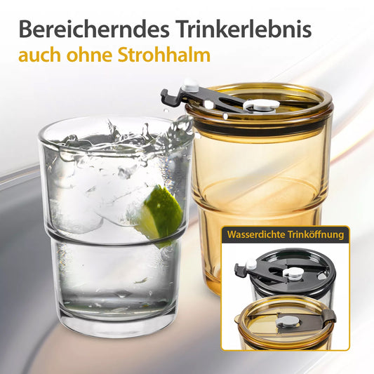 2er Set 400 ml Gläser Set | mit Glas Deckel und Strohhalm