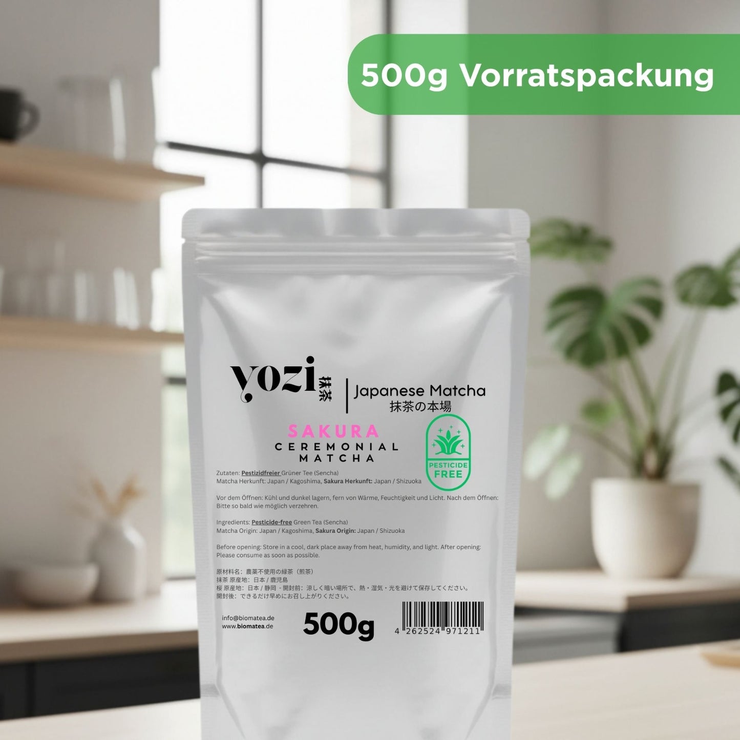 500g Vorratspack Ceremonial Sakura Matcha aus Kagoshima, japanischen Kirschblüten | Pestizidfreier Matcha-Tee