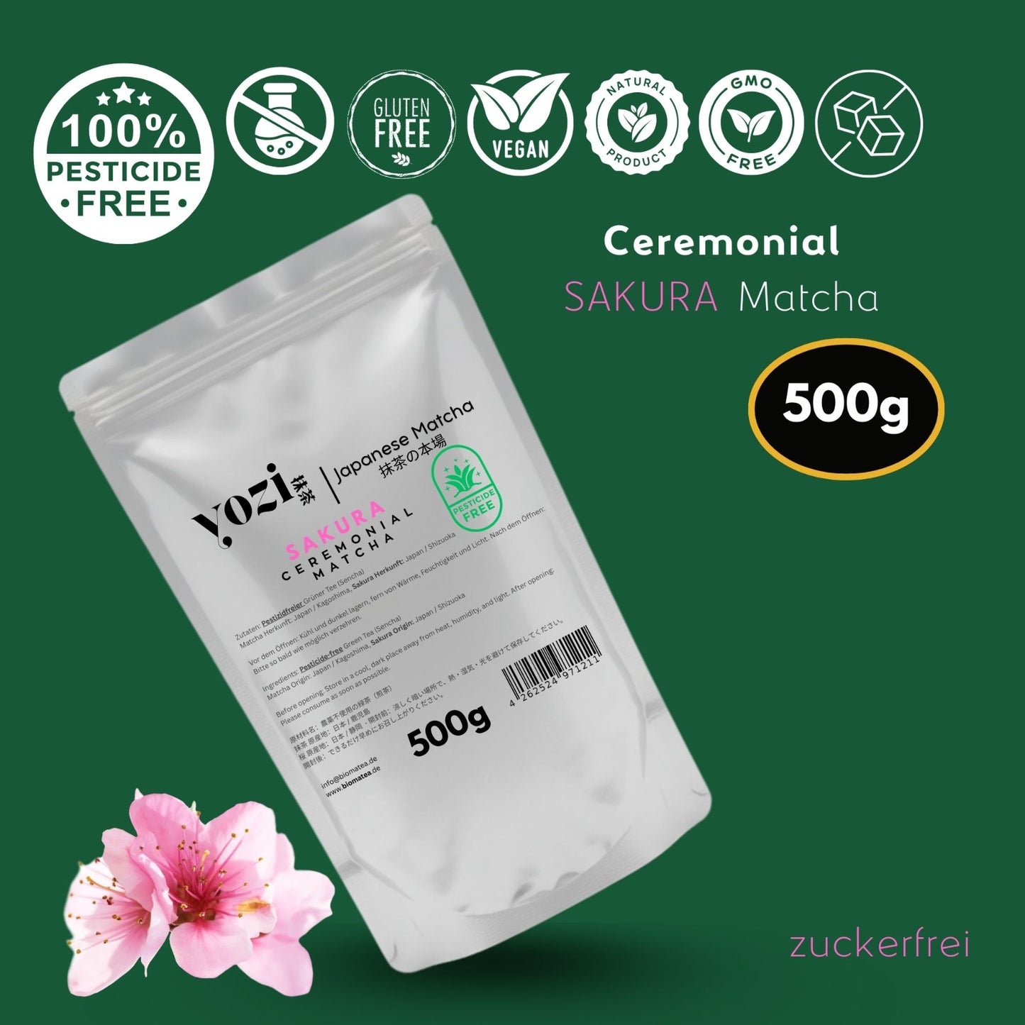 500g Vorratspack Ceremonial Sakura Matcha aus Kagoshima, japanischen Kirschblüten | Pestizidfreier Matcha-Tee