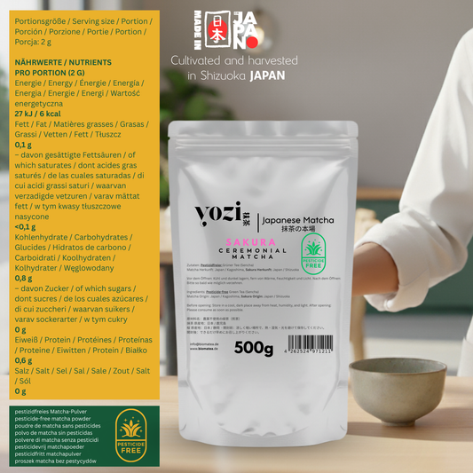 500g Vorratspack Ceremonial Sakura Matcha aus Kagoshima, japanischen Kirschblüten | Pestizidfreier Matcha-Tee
