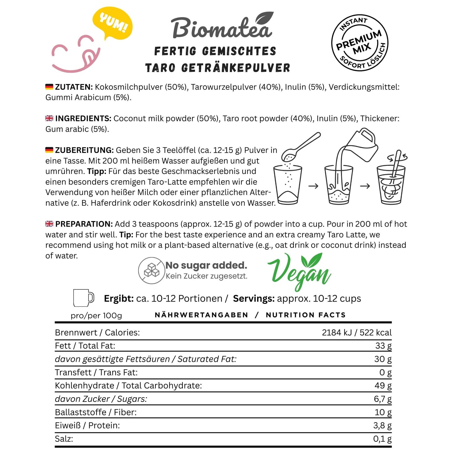 Biomatea Taro Coco Latte Mix – Vegan & Ohne Zuckerzusatz, 150g