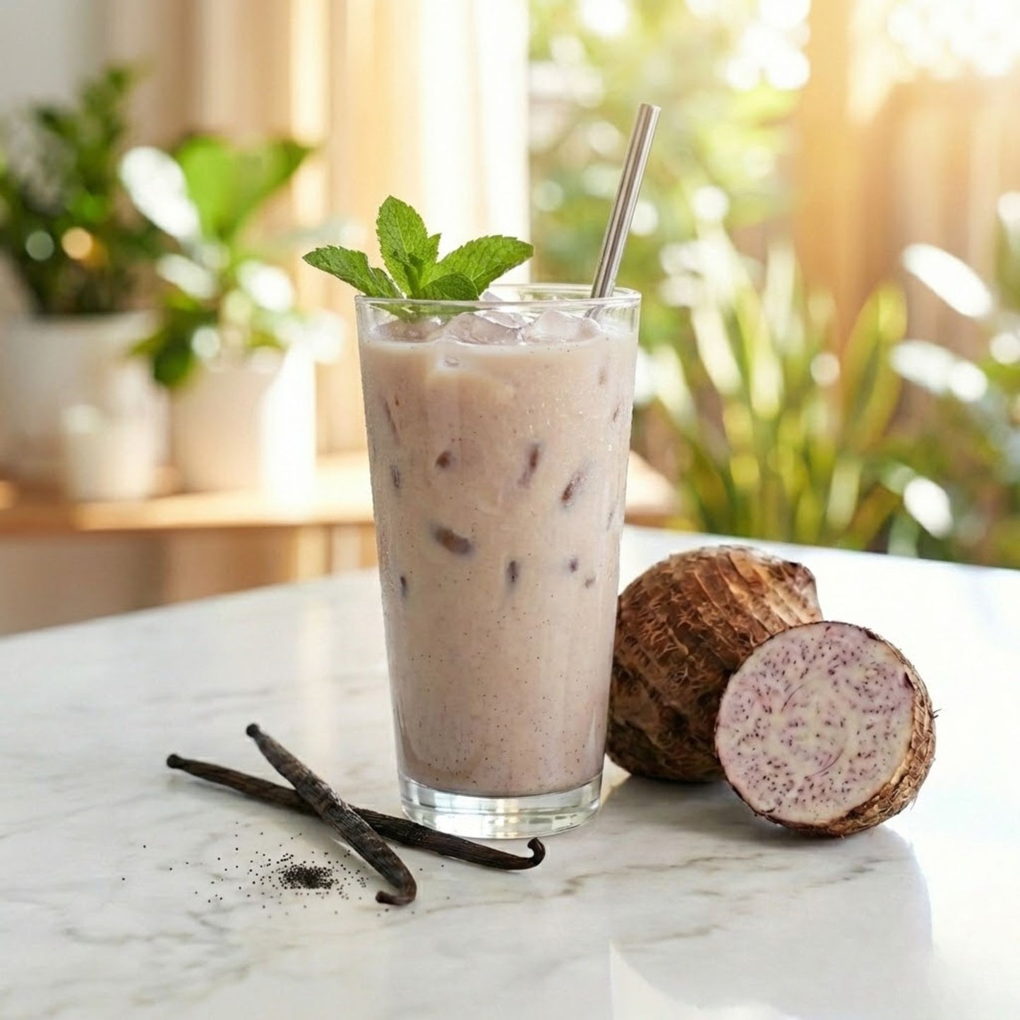 Biomatea Taro Vanilla Latte Mix – Cremiges Instant Pulver mit Kokosmilch (Vegan)