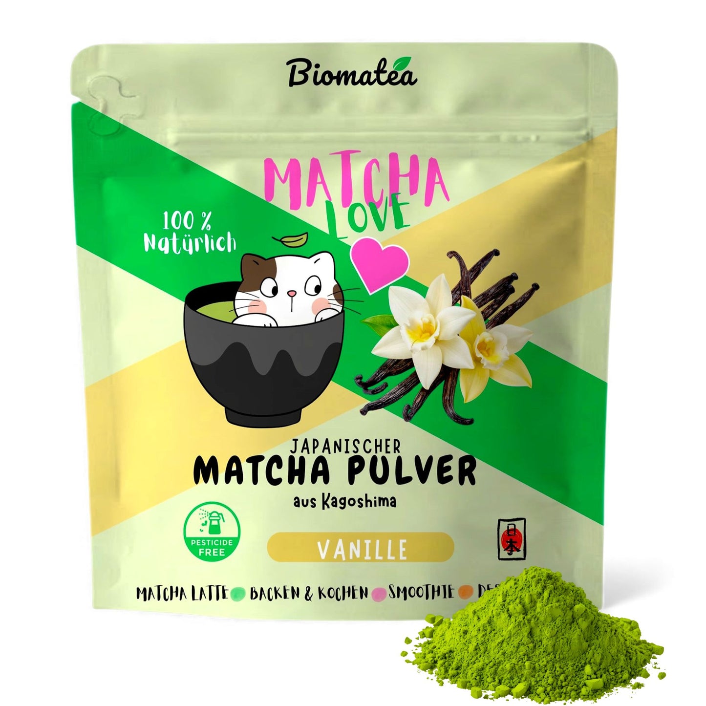 Matcha Love, 50 g japanischer Matcha Tee Pulver mit Bourbon Vanille Geschmack