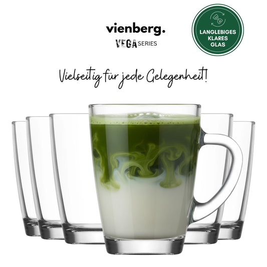 Vega 6er Set Teegläser mit Henkel, 250/300/400 ml