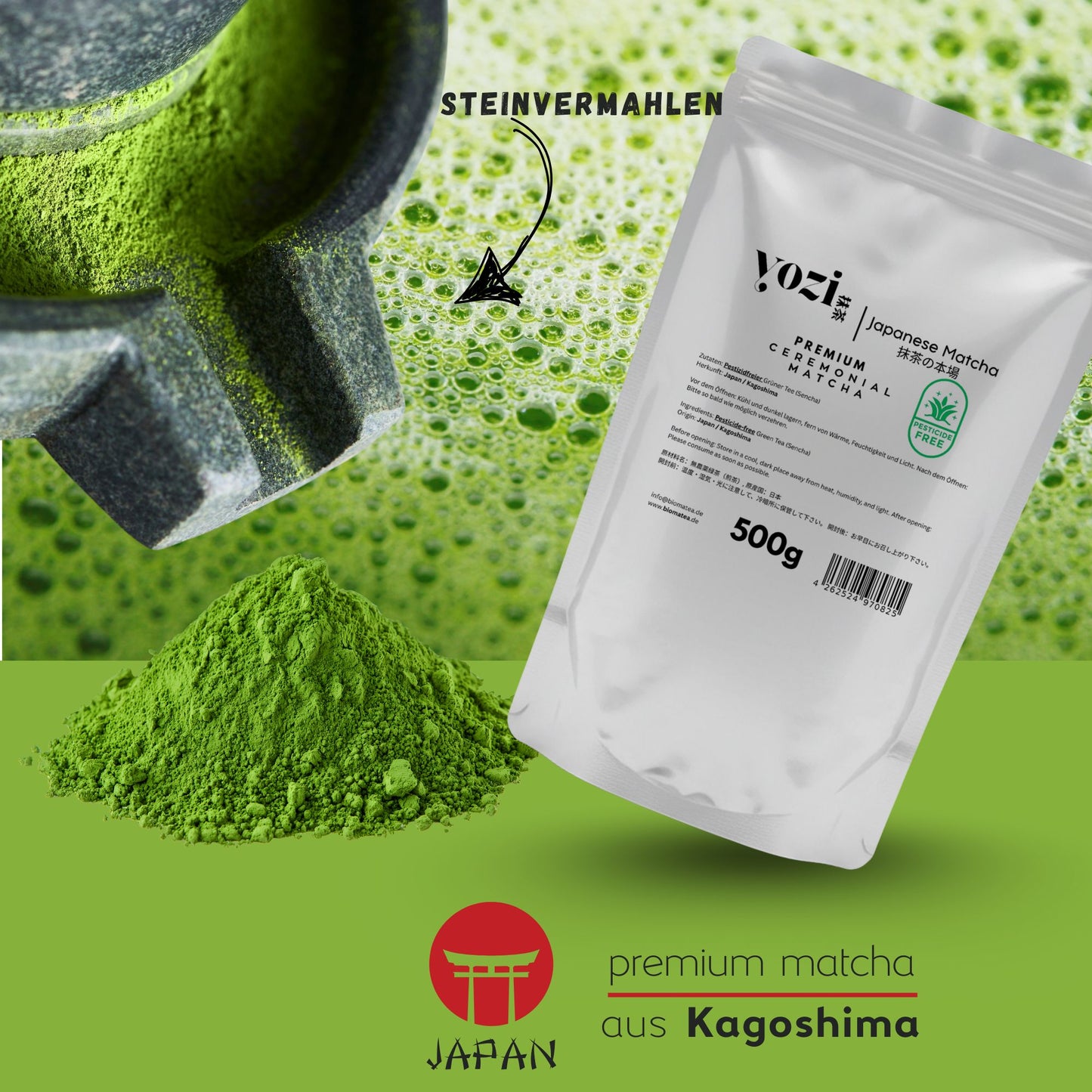 500g Vorratspack Premium Ceremonial Matcha Pulver aus Kagoshima Japan, Pestizidfrei Matcha-Tee