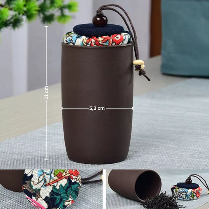 Teeset aus Yixing-Keramik mit 4 Tassen, Bambus-Tablett und Tragetasche – Traditionelles Kung-Fu-Teeset